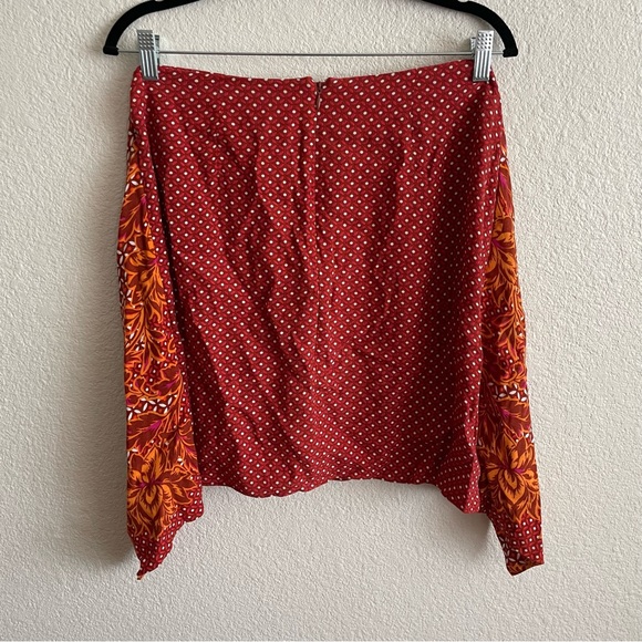Maeve Anthropologie Red Orange Tie Front Mixed Pattern Skirt - Picture 5 of 8